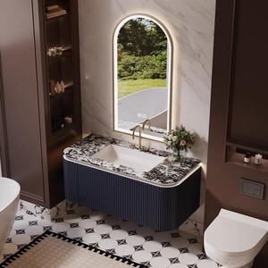 Modern luxe eco-vriendelijke waterbestendige wandgemonteerde villa badkamerkast slimme spiegel echt marmeren aanrechtblad gelakt - Product Image 2