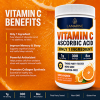 Poudre de Vitamine C (Acide L-Ascorbique) Premium 500g, 500 Doses, Testée en Laboratoire, Sans OGM, Favorise la Synthèse du Collagène, Antioxydant, Améliore