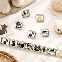 Bracelet à breloques italien personnalisé en gros, en acier inoxydable 9 mm, style Y2K, avec breloque chat noir et piano, bijoux de mode pour femmes, cadeaux DIY