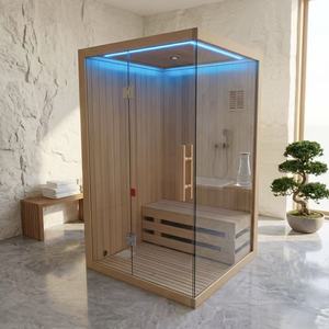 Sauna Tradicional de Vapor Seco para 2 Personas, de Madera Sólida de Hemlock Canadiense, Ecológica, Compacta, con Calentador Templado, <span class=keywords><strong>Precio</strong></span> de Fábrica - Product Image 4