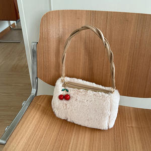 Bolso de Peluche con Cremallera y Asa Tejida de Color Sólido para Mujer - Product Image 2
