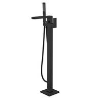 Robinet de baignoire autoportant, ensemble de robinets de douche et de baignoire autoportants, robinet de baignoire autoportant noir contemporain mélangeur d'eau chaude et froide en laiton
