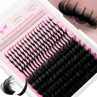 Kit d'extension de cils DIY segmentés pour débutants, courbure D, pose thermique, sans nœuds, cils synthétiques en grappe volumineux