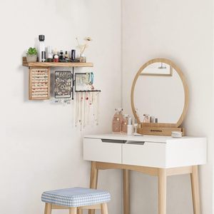 Étagère murale en bois pour organiser les bijoux, avec support pour bagues, boucles d'oreilles et présentoir pour colliers, pour chambre ou dressing. - Product Image 3