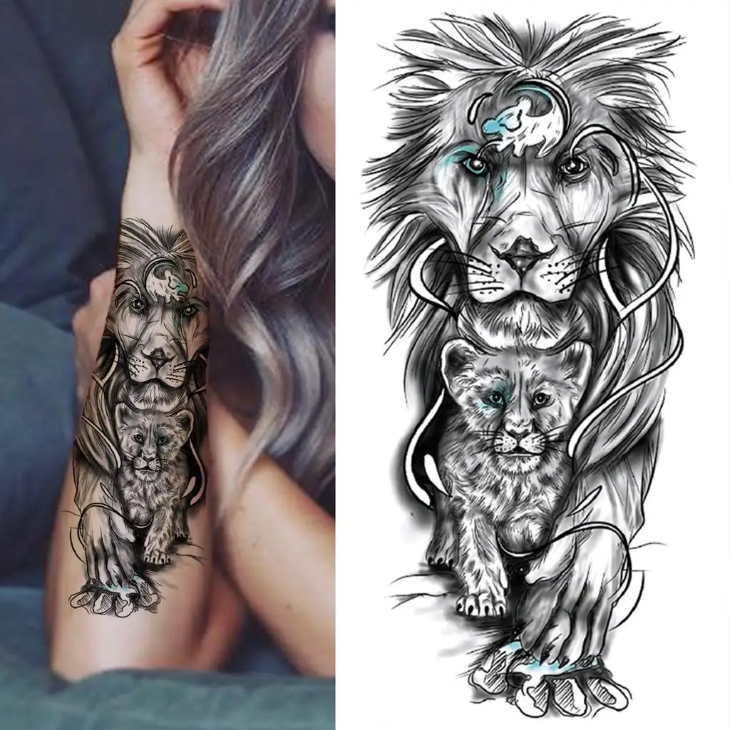 Cool Style Lion Tiger Wolf Halbarm Ärmel Temporäre wasserdichte Tattoo Aufkleber für Männer Arm Tattoo Aufkleber