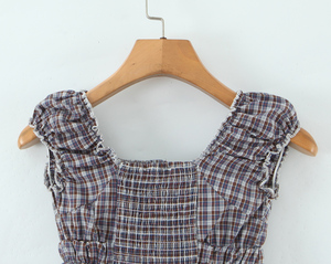 Colletto quadrato con stampa a quadri colore grigio Casual camicetta in cotone e top camicie da <span class=keywords><strong>donna</strong></span> - Product Image 5