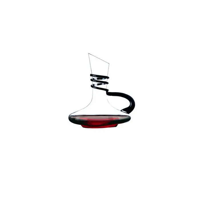 Brocca di vetro del decanter del vino obliquo di cristallo di logo su ordinazione di vendita calda con la maniglia nera