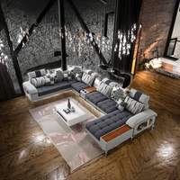 Canapé d'angle moderne haut de gamme pour plusieurs personnes, ensemble de canapés modulaires sectionnels en tissu et bois, meubles de salon pour villa
