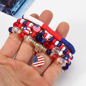 Bracelets perlés personnalisés en alliage de zinc avec breloques mignonnes drapeau américain rouge, blanc et bleu pour le cadeau de la fête de l'Indépendance des États-Unis, vente en gros - Product Image 3