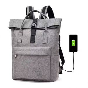 BSCI Factory Custom logo High Quality <b>Roll</b> <b>Top</b> Sport Back Pack nylon Mochilas Daily Laptop <b>Backpack</b> with USB Port - Product Image 1