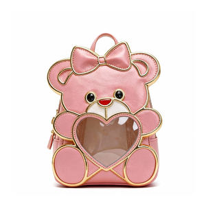 กระเป๋าเป้สะพายหลังลายหมีน่ารักสไตล์อิตา พร้อมช่องใส่ของรูปหัวใจขอบทอง สามารถเปลี่ยนเป็นกระเป๋าสะพายข้างได้ เหมาะสำหรับโชว์เข็มกลัดอนิเมะ - Product Image 4