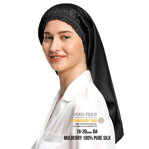 Échantillon gratuit Logo personnalisé Extra Long 100% <span class=keywords><strong>soie</strong></span> <span class=keywords><strong>de</strong></span> mûrier Bonnets bandeau réglable Long grand Satin <span class=keywords><strong>soie</strong></span> <span class=keywords><strong>Bonnet</strong></span> <span class=keywords><strong>nuit</strong></span> casquettes <span class=keywords><strong>de</strong></span> sommeil - Product Image 4