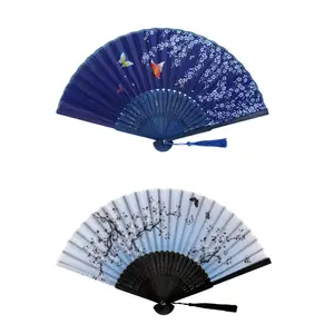 Chinese Vintage Bamboo Silk Fans Floral Handheld Fan with Tassel for Performance Decoration Wedding Party Event Hand Fan Gift