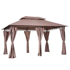 Gazebo Luar Ruangan 10 'X 13' dengan Tirai, Tenda Teras Atas Lembut Bingkai Baja 2 Tingkat