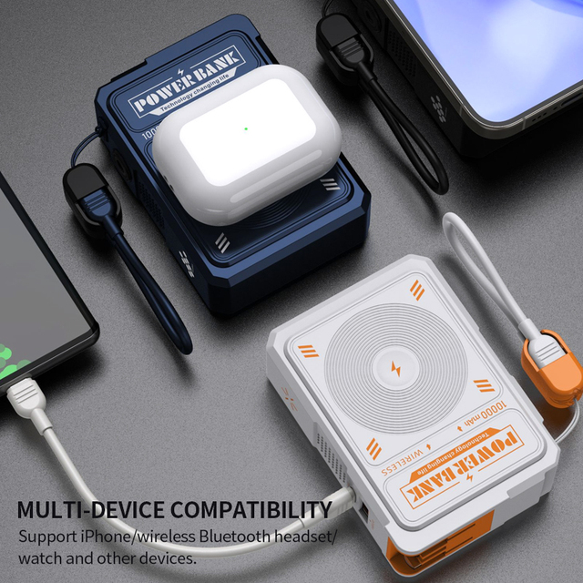 Portable Fast Charger Powerbank Built Cable 22.5W Magnetic PowerBanks 10000mAh AC  Wireless Charger Power Bank with Holder