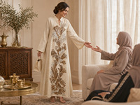Abaya Dubaï en polyester, tissu texturé subtil avec broderie florale 3D en sequins, vêtements islamiques pour mariage, Eid, occasions formelles