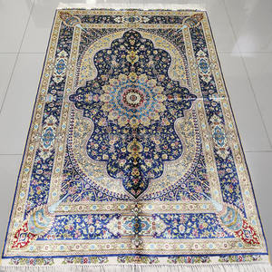 Tapis persans traditionnels bleus décoratifs 4x6, tapis en soie, tapis oriental, fait main, noué à la main, décoration <span class=keywords><strong>de</strong></span> sol à vendre - Product Image 1