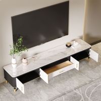 Meuble TV en marbre blanc de style européen moderne et simple pour salon, avec quatre pieds de table en métal noir et blanc