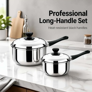 Ensemble de 3 casseroles classiques en acier inoxydable avec poignées en bakélite pour la cuisson, la soupe, le bouillon et le lait - Vente en gros - Product Image 6