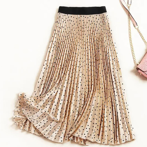 Jupe plissée Wave Point mi-longue style français doux et polyvalent pour femme, décontractée, classique, mode, coupe trapèze, maxi, confortable pour l'été - Product Image 1