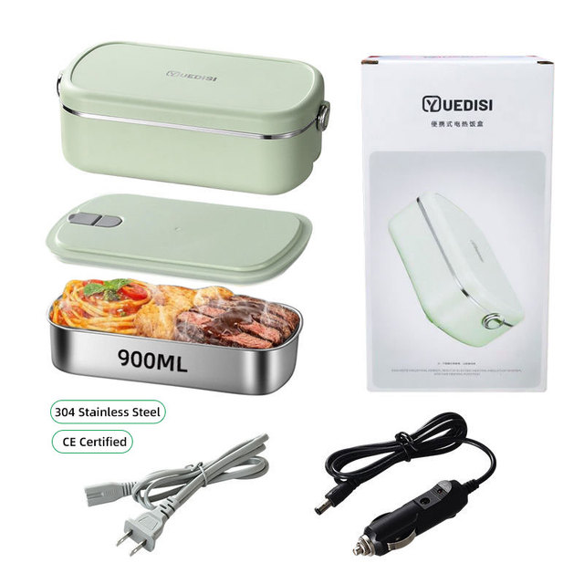 Great Bear 304 Stainless Steel Electric Heated Lunch Box 900ML Portable Home and Car Use 110V/220V Electric Bento Box