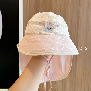 Sombrero de Sol para Bebés y Niños, con Protección para el Cuello, Diseño de Oso, Combinación de Colores, Ala Ancha, Botones, 100% Algodón Transpirable, Rayas Veraniegas - Product Image 3