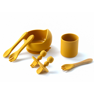 Juego de vajilla de alimentación de bebé recién nacido de silicona de grado alimenticio de 5PS con plato, tazón, taza, cuchara para destete y comer - Product Image 4