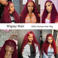 Perruques Lace Front 99j Bourgogne en Cheveux Humains Pré-Pluckées, Perruques Frontales HD 13x4 en Cheveux Humains, Perruque Ondulée Profonde Sans Colle Rouge Vin