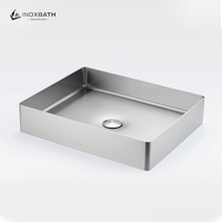 Lavabo Rectangular de Acero Inoxidable 304 para Colocar Sobre Encimera, Acabado Cepillado PVD, Diseño Mediterráneo, Colección Studio