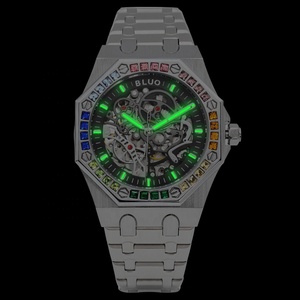 <span class=keywords><strong>Montre</strong></span> <span class=keywords><strong>Homme</strong></span> de Luxe Squelette Creux avec Lunette Diamant Arc-en-ciel, <span class=keywords><strong>Montre</strong></span> Mécanique Automatique - Product Image 2