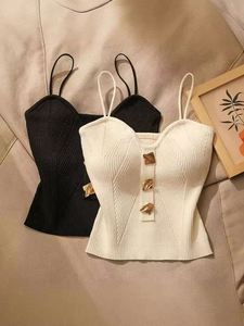 I-0418 Casual Flat Knitted Fashion Small Fragrance Sexy Bra Strap Sling Tank Women's <b>Sleeveless</b> Back Short <b>Top</b> - Product Image 6