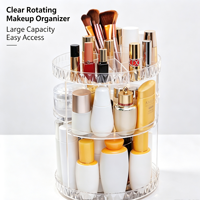 360 °   Organisateur de maquillage rotatif en acrylique transparent, boîte de rangement cosmétique de bureau pour coiffeuse, dortoir, rouge à lèvres, soins de la peau, étagère de vanité