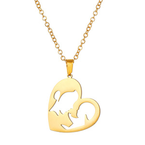 Collier pendentif cœur en acier inoxydable plaqué or 18 carats, design ajouré parent-enfant, bijoux pour la fête des mères - Product Image 5