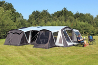 Grande tente de camping familiale gonflable de luxe portable avec auvent et annexe, deux chambres et salon, installation rapide