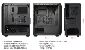 Boîtier de micro pc en verre côté tour complète atx acrylique refroidissement gaming cpu case desktop computer case - Product Image 3