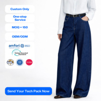 SHENGFU 2026 Celana Jeans Wanita Pinggang Tinggi Model Baggy Kaki Lebar Warna Biru Tua Denim Longgar Gaya Vintage Kasual Modis