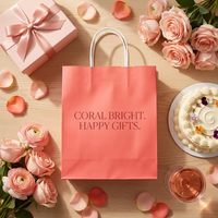 Sac fourre-tout en papier kraft rose corail surdimensionné avec poignées, matériaux recyclés, logo imprimé offset, idéal pour l'artisanat, sac en papier kraft