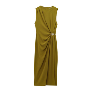 New and Style Women's <strong>Fashion</strong> Temperament Sleeveless Pleated Decorative Dress - Product Image 2