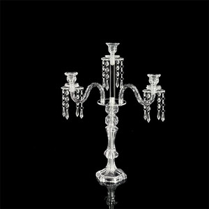 Candélabre en acrylique transparent à 3/5 bras, porte-bougie, chandelier de mariage, centre de table pour décoration intérieure, dîner aux chandelles - Product Image 5
