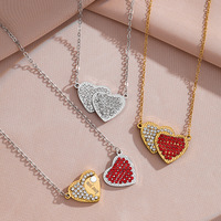 Collier pendentif double cœur vierge personnalisable par gravure laser, en acier inoxydable miroir plaqué or 18K PVD, étanche, en stock