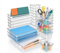 Ensemble d'organisateurs de tiroirs de bureau en PET transparent et boîte de rangement multifonctionnelle pour la cuisine, pour bijoux et articles ménagers