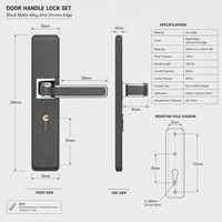 Ensemble de poignées de porte en acier/alliage finition noire mate, avec serrure à levier moderne, pour portes intérieures de chambre, salle de bain, hôtel, ambidextre, facile à installer
