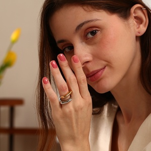 Dingran Roestvrijstalen Vergulde Rechthoekige Ringen Minimalistisch Modeontwerp Met Aanslagvrije Trendy Stijl - Product Image 2