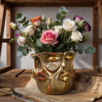 Vase Sculptural Abstrait en Résine Multi-Or Visage Humain, Pot de Fleurs Créatif Vintage pour Bureau, Ornement de Table Domestique