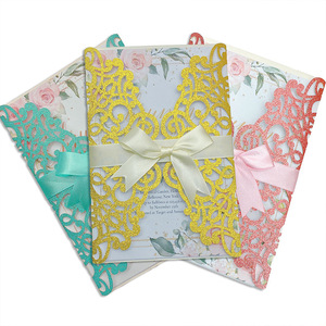 Invitaciones de Boda Empresariales, Invitaciones de Boda con Grabado Dorado Cortadas con Láser, Tarjetas de Felicitación para Cumpleaños y Fiestas - Product Image 3