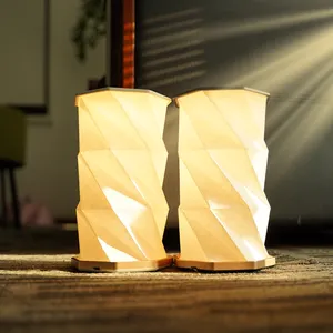 新しい木製折りたたみ式提灯ポータブル調光可能ナイトライトUSB充電式ノベルティペーパーLEDテーブルランプ