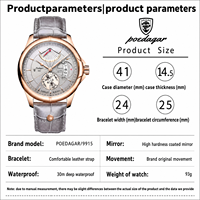 Montre à quartz POEDAGAR 802 en or rose, cadran squelette, bracelet en cuir, étanche, lumineuse, montre de luxe pour homme d'affaires