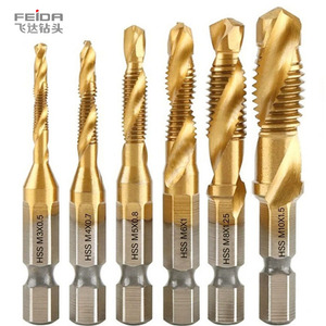 Jeu de forets et taraudeurs métriques FEIDA M3-M10 en acier HSS, outil manuel pour le taraudage de vis, embout combiné en titane - Product Image 1