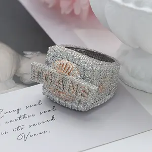 Hiphop Style Silver925 Men Ring Iced Out VVS1 Melee Moissanite Diamond Pave Setting Letter Ring Band Fine Jewelry