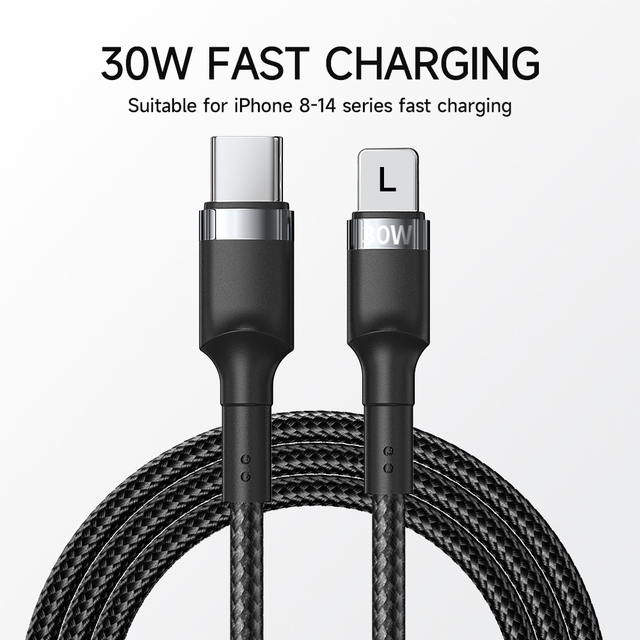 Custom Logo USB C iPhone Charger PD30W Fast Charging Nylon Braided Type C to L Port Cord for iPhone 14 13 12 11 Pro Max iPad